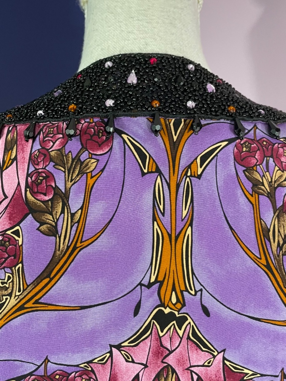 Tracy Reese 100% Silk Dress 6 Y2K Rhinestone Jeweled Floral Empire Waist Purple - Picture 10 of 14